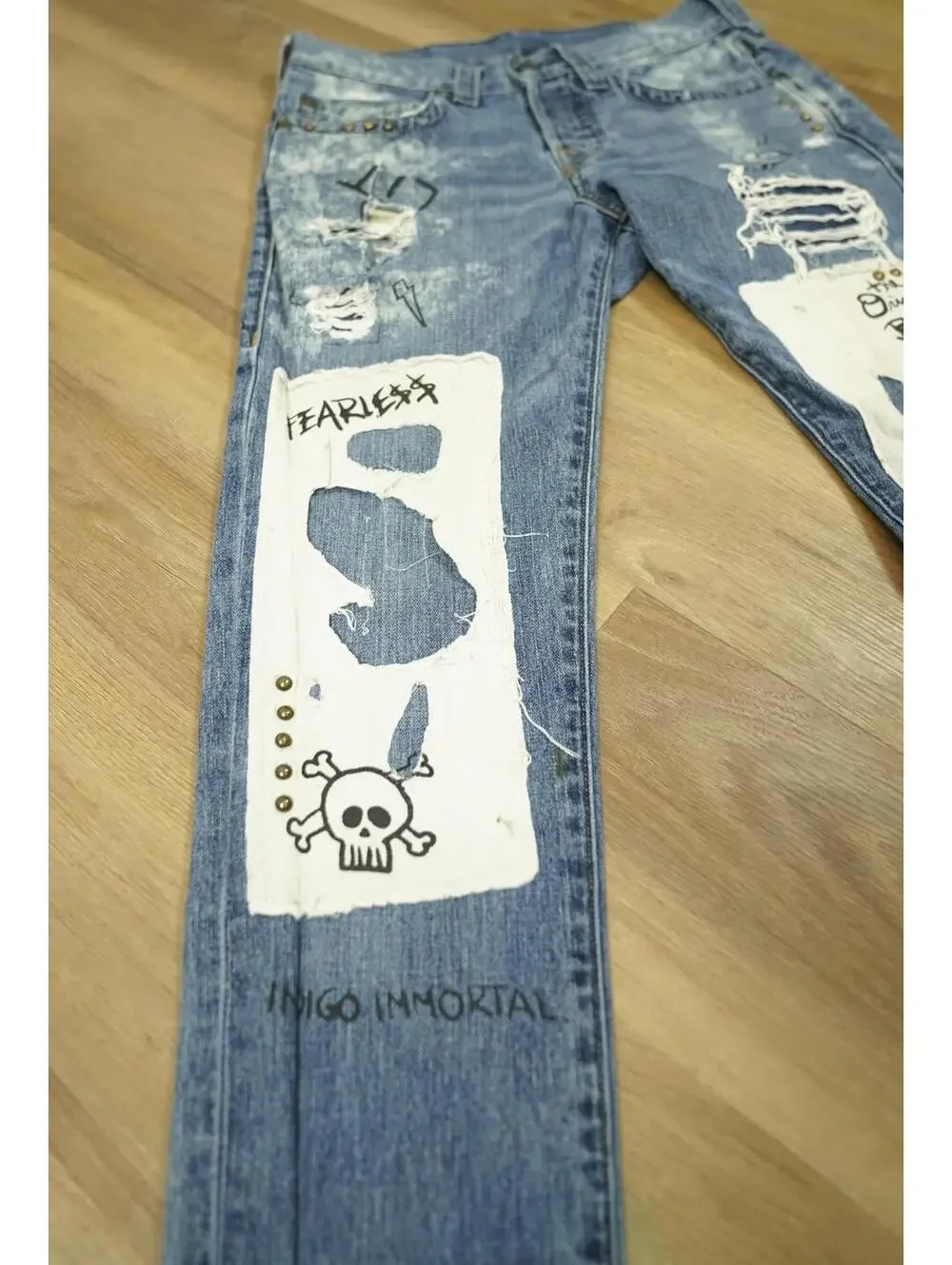 Streetwear Street Artist TRUE RELIGION ROCCO Patchwork‎ Relaxed SKINNY Jean 30
